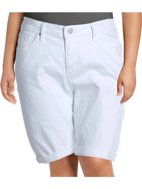 Plus Womens Embroidered Mid Rise Bermuda Shorts