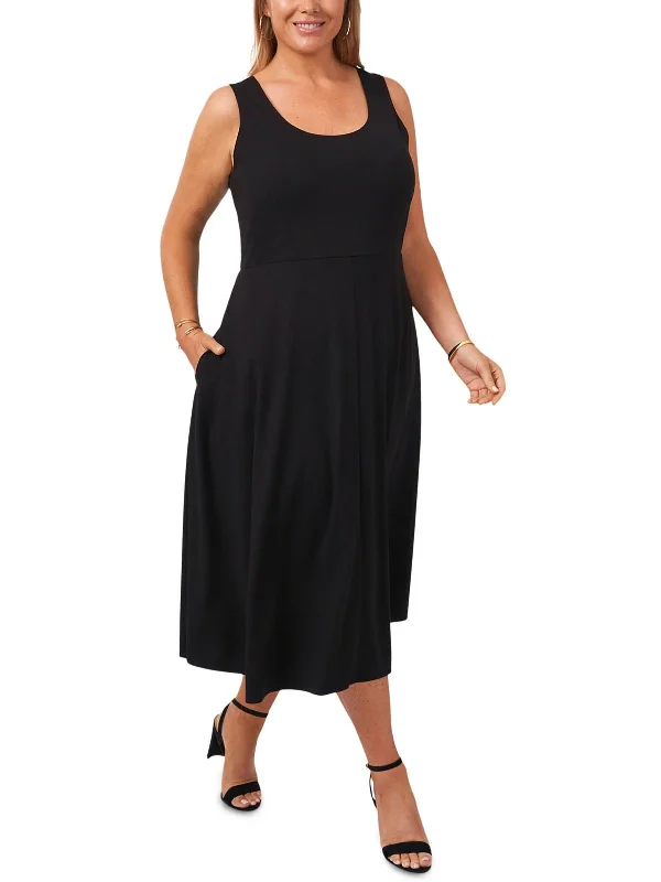 Plus Womens Stretch Mid Calf Midi Dress