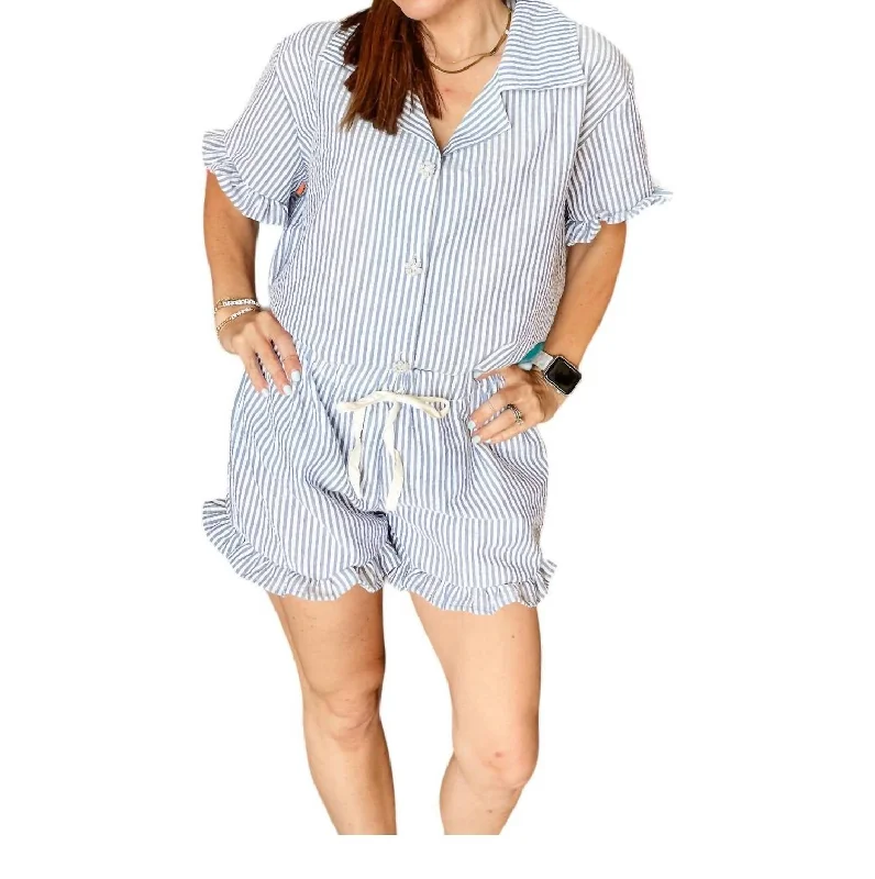 Ruffle Shorts In Blue Striped