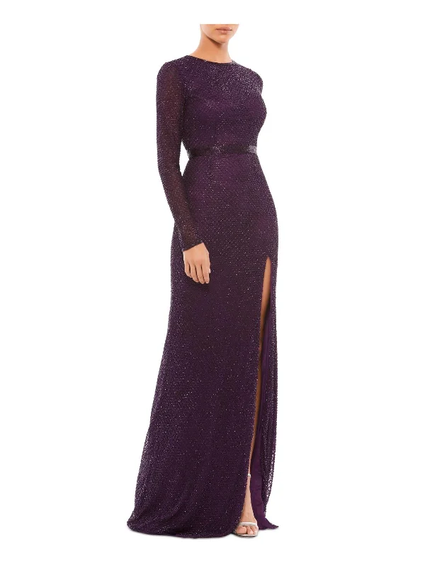 Romantic Data Womens Beaded Lattice Evening Dress