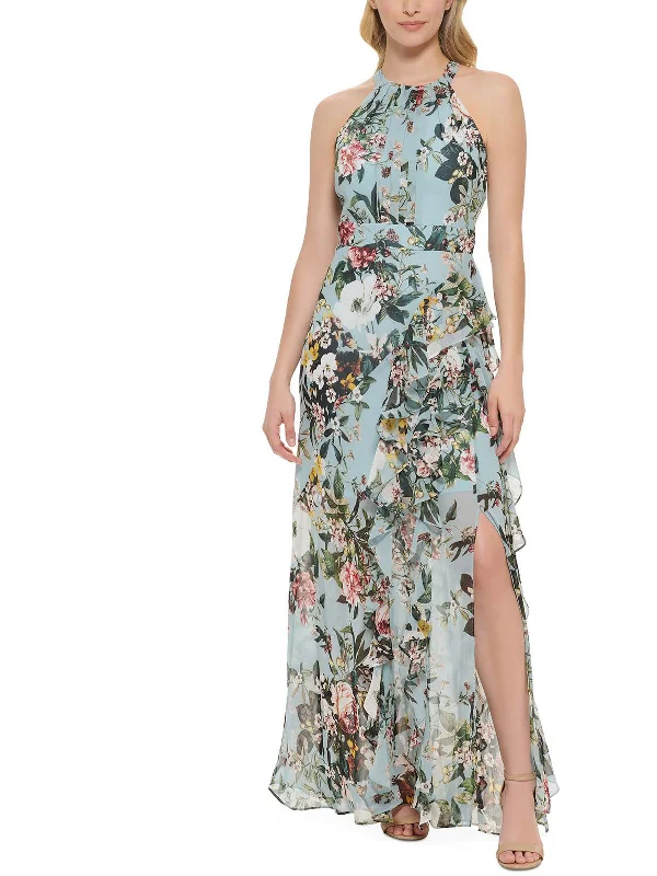 Comfortable And Cold-proof Womens Floral Halter Maxi Dress