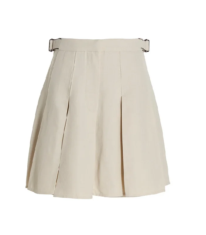 Brunello Cucinelli Women's Buckle Detailed Pleated Skirt In White