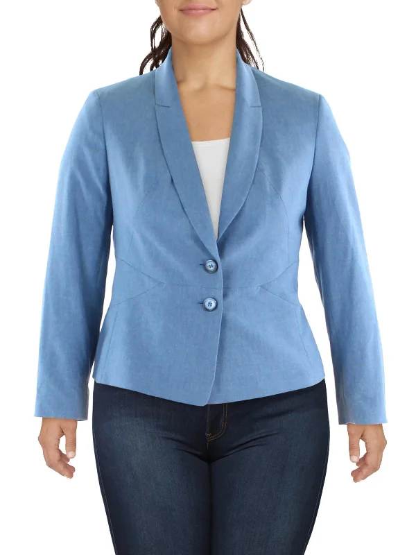 Petites Womens Woven Seamed Two-Button Blazer