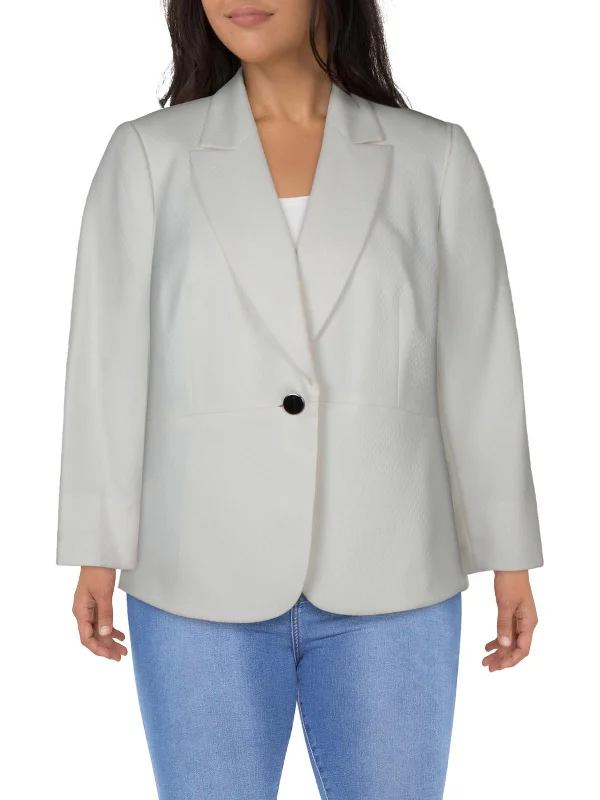 Plus Womens Notch Collar Office One-Button Blazer