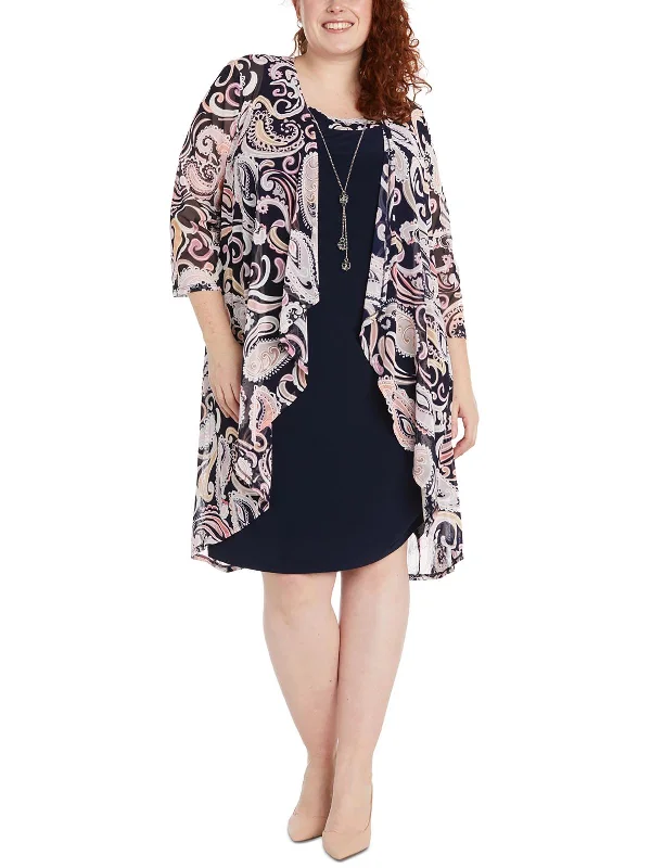 Plus Womens Paisley Open Front Duster Blazer