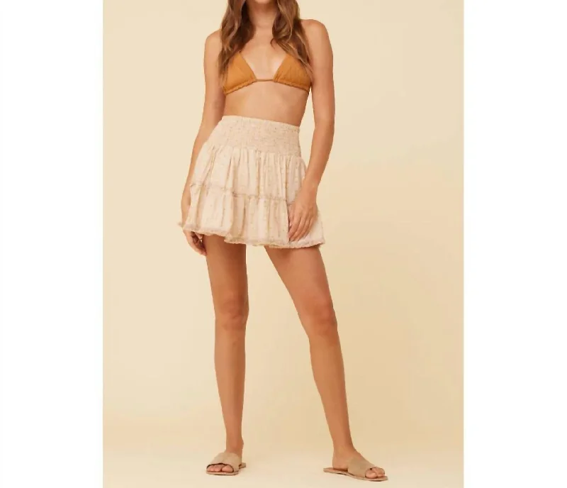 Women's Clipped Lurex Smocked Ruffle Tier Skirt In Tan Gold