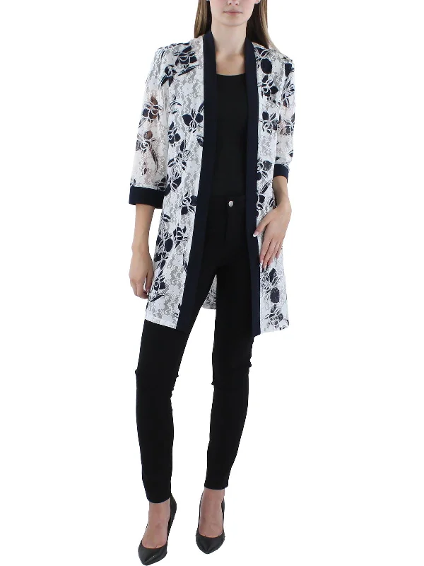 Womens Floral Cardigan Open-Front Blazer