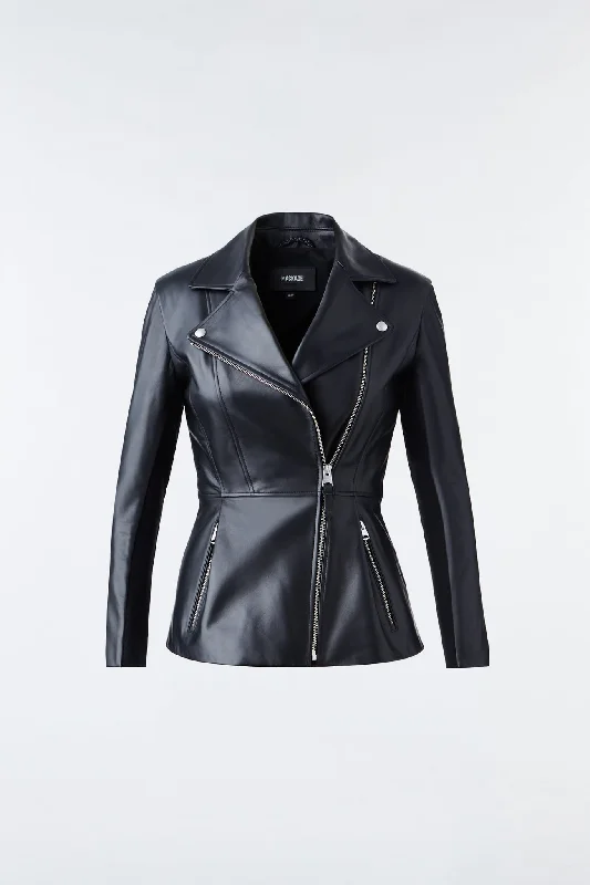 DAY Leather biker jacket with peplum Black