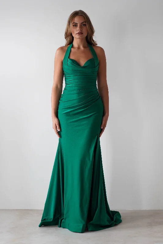 Adele Stretchy Halterneck Gown | Green