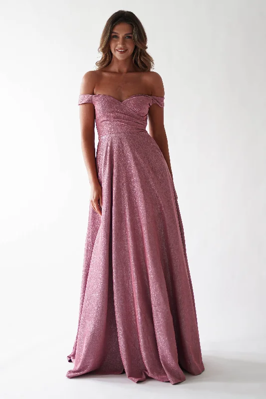 Tilly Glitter Fabric Maxi Gown | Dark Mauve