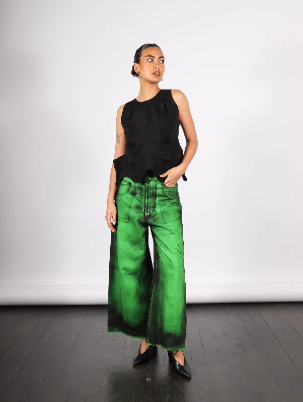 Cropped Denim Pants in Green Painted Denim by Melitta Baumeister